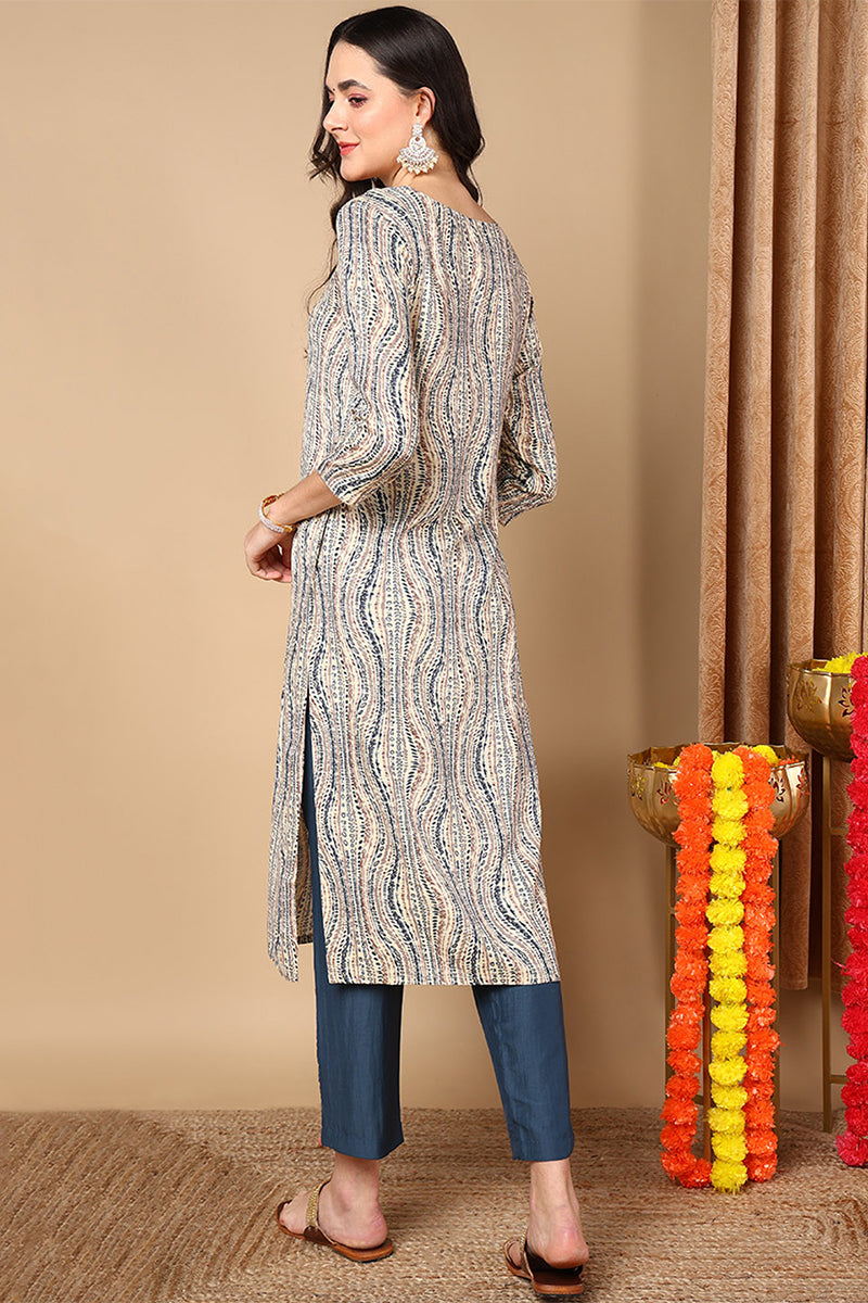 Beige Viscose Rayon Abstract Printed Straight Kurta VCK9634 | DesiQlo