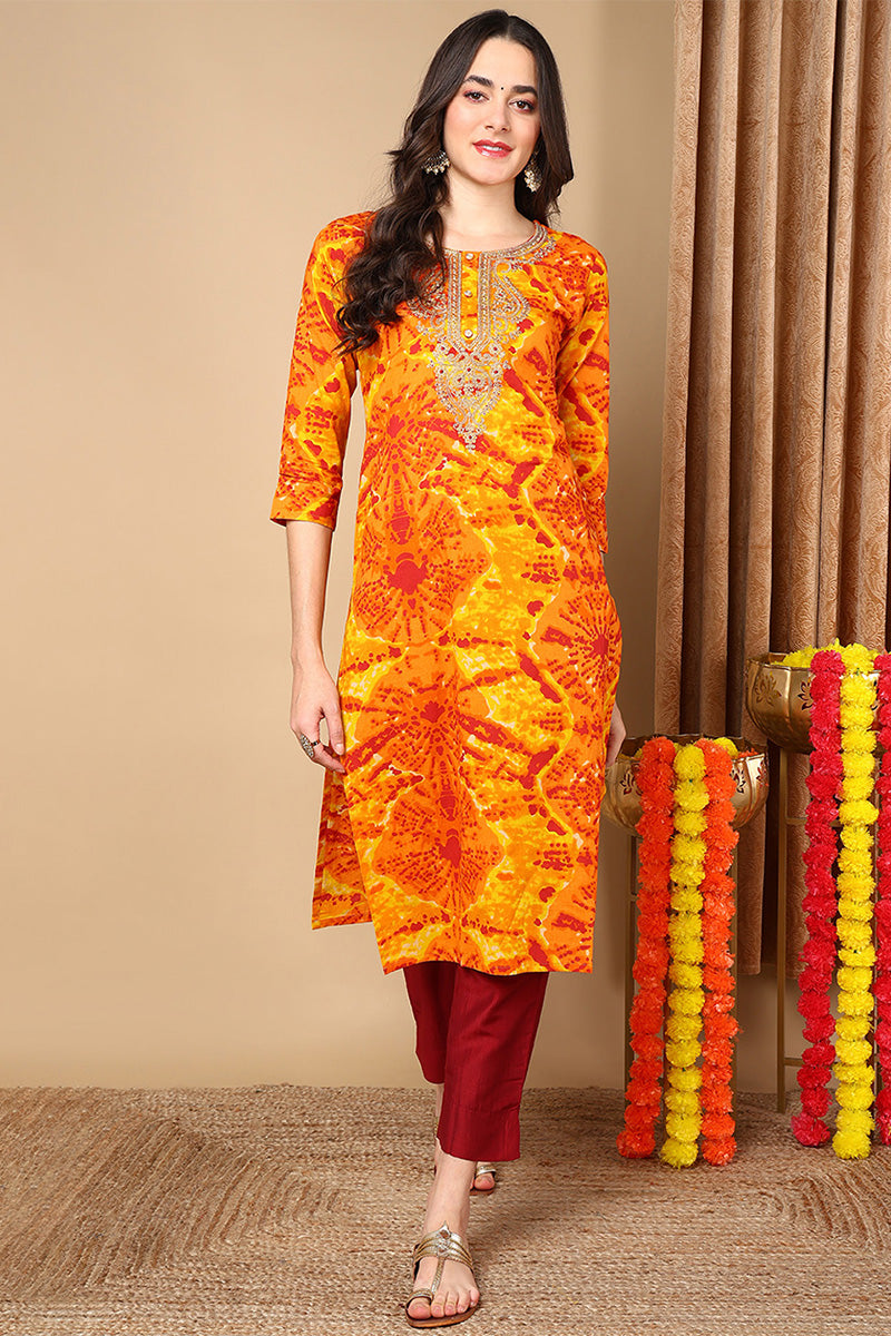 Orange Viscose Rayon Abstract Printed Straight Kurta VCK9691 | DesiQlo