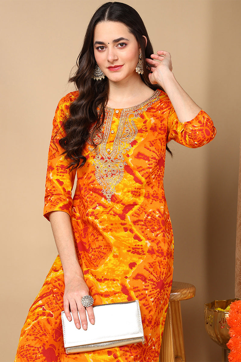 Orange Viscose Rayon Abstract Printed Straight Kurta VCK9691 | DesiQlo