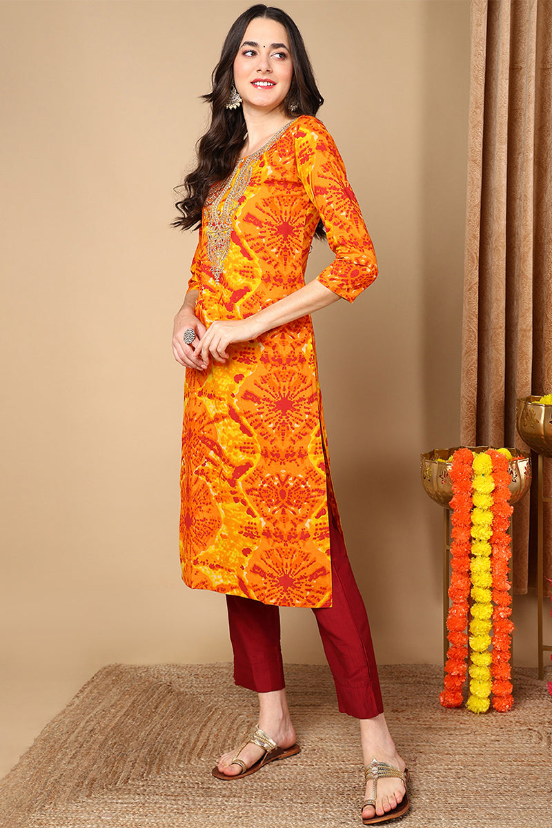 Orange Viscose Rayon Abstract Printed Straight Kurta VCK9691 | DesiQlo