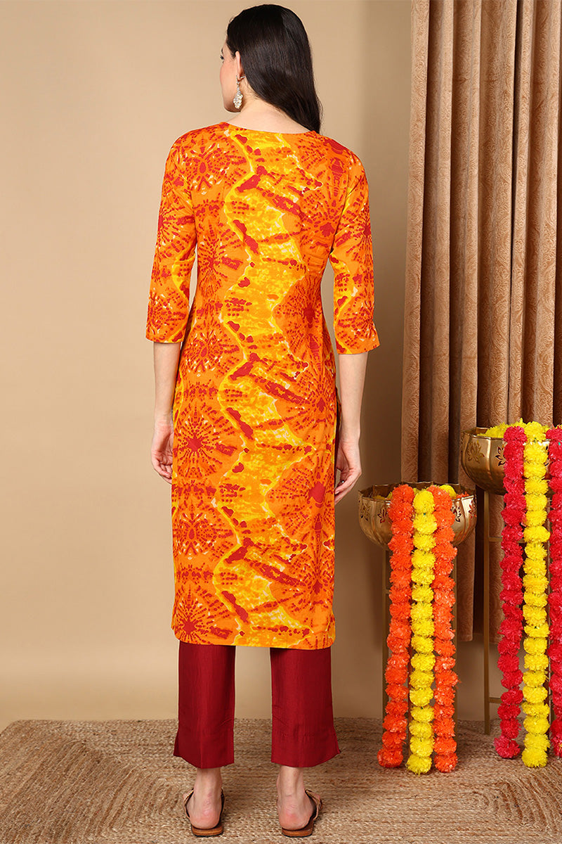 Orange Viscose Rayon Abstract Printed Straight Kurta VCK9691 | DesiQlo