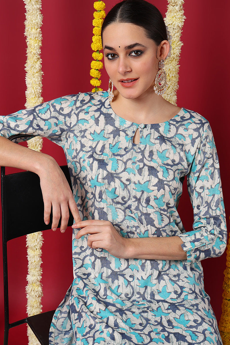 Beige Silk Blend Ethnic Motifs Printed Straight Kurta VCK9709 | DesiQl