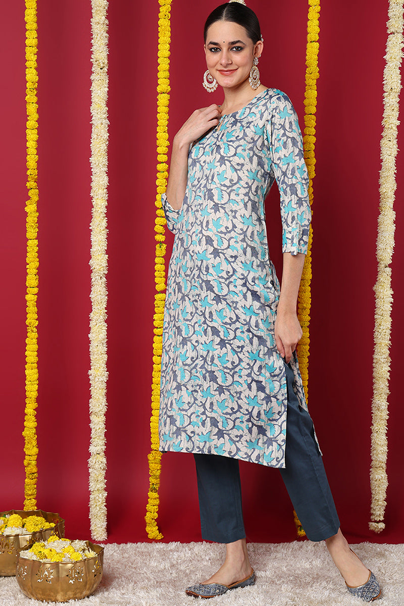 Beige Silk Blend Ethnic Motifs Printed Straight Kurta VCK9709 | DesiQl