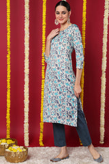 Beige Silk Blend Ethnic Motifs Printed Straight Kurta VCK9709