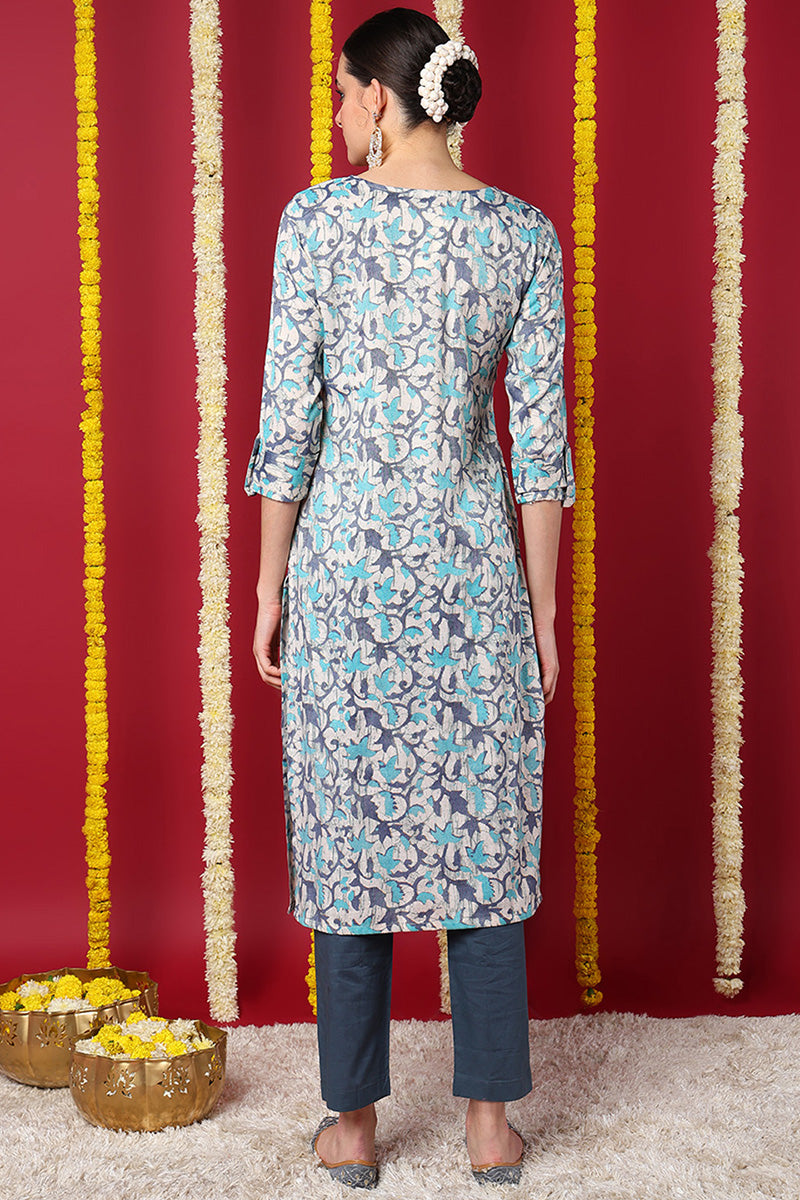 Beige Silk Blend Ethnic Motifs Printed Straight Kurta VCK9709 | DesiQl