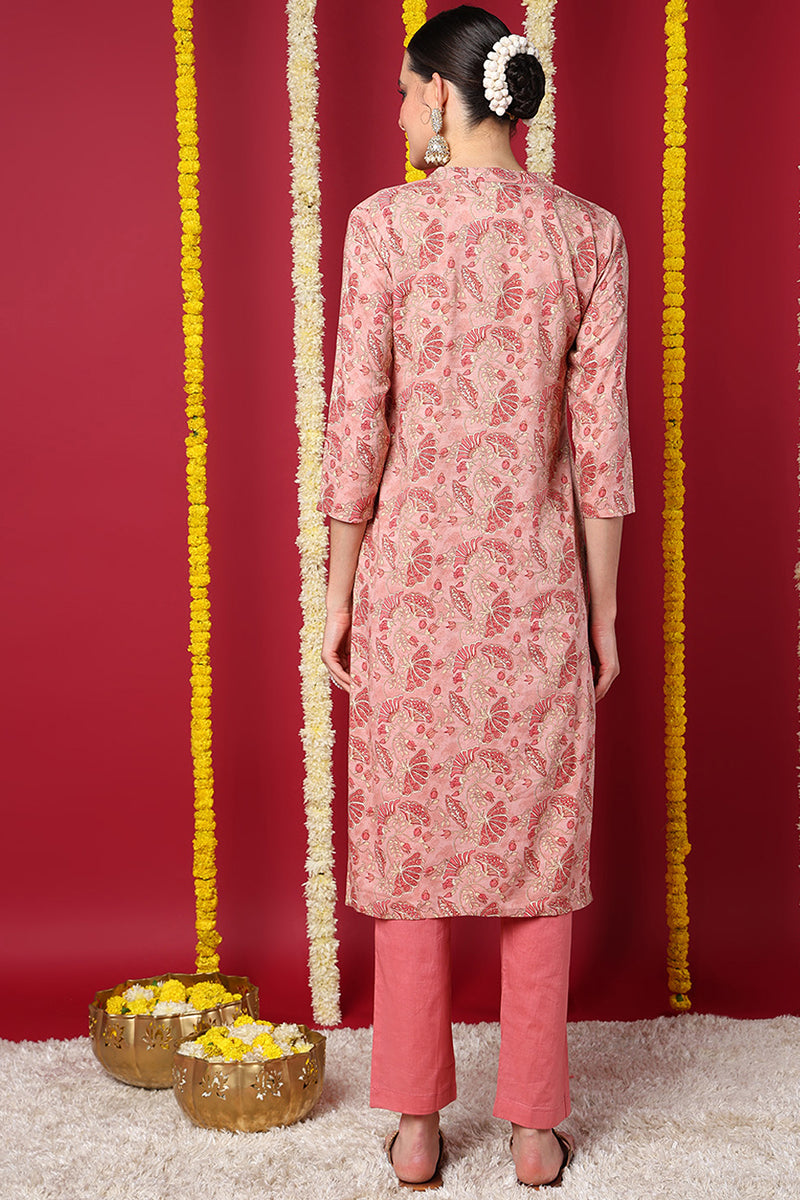 Peach Viscose Rayon Floral Printed Straight Kurta VCK9710 | DesiQlo