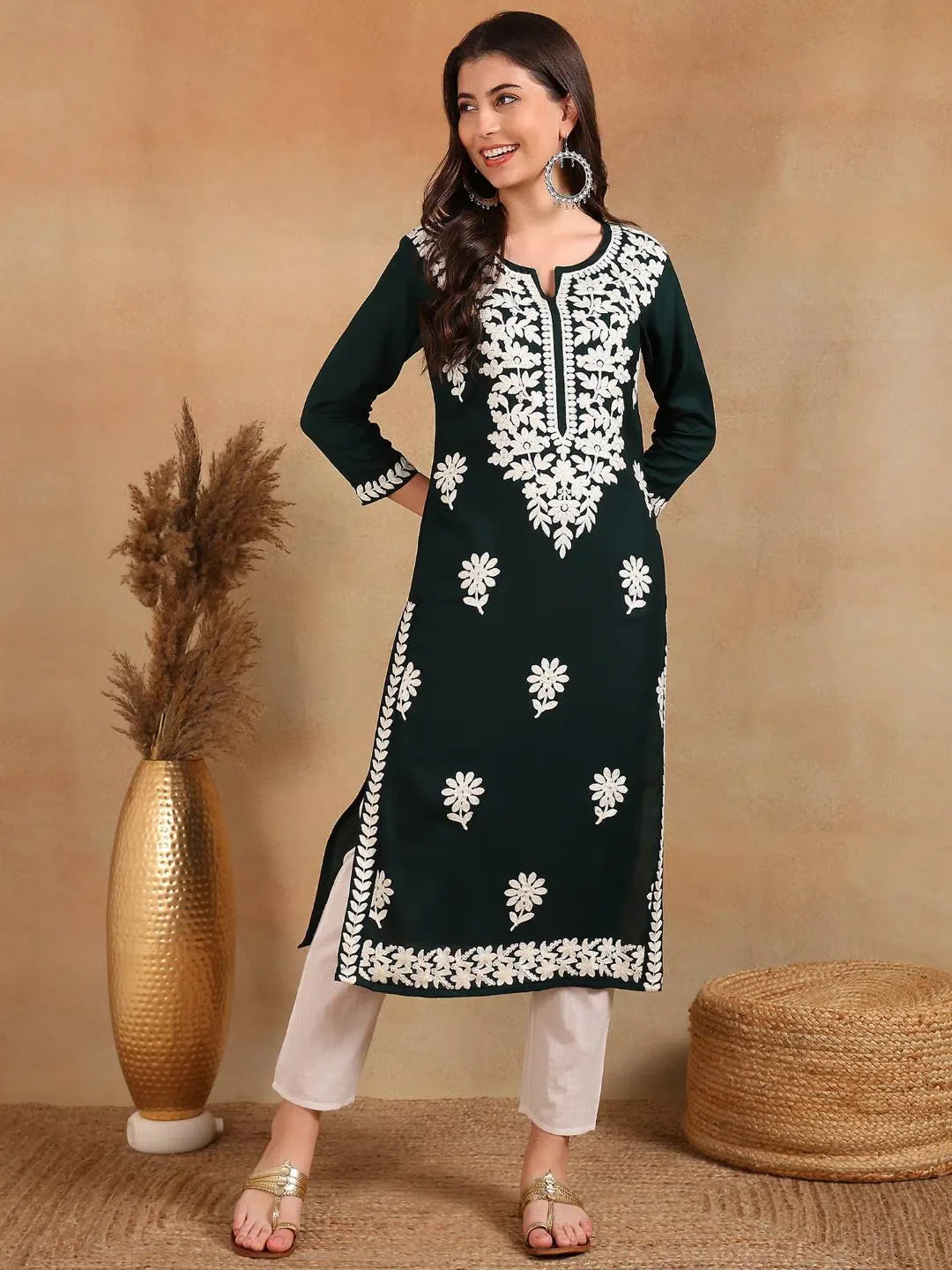 Green Chikankari Kurti for Women | Embroidered Indian Kurtis