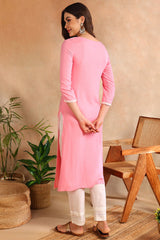 Pink Viscose Rayon Solid Embroidered Chikankari Straight Kurta VCK9779PNK