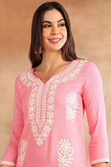 Pink Viscose Rayon Solid Embroidered Chikankari Straight Kurta VCK9779PNK