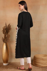Black Viscose Rayon Solid Embroidered Chikankari Straight Kurta VCK9780