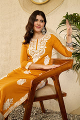 Yellow Viscose Rayon Solid Embroidered Chikankari Straight Kurta VCK9783
