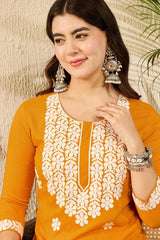 Women Yellow Viscose Rayon Solid Embroidered Straight Kurta-VCK9785