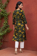 Rayon Black Floral Digital Printed Regular Kurta VCK9822