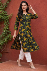 Rayon Black Floral Digital Printed Regular Kurta VCK9822
