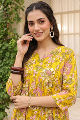 Cotton Blend Yellow Floral Digital Printed Regular Kurta VCK9823