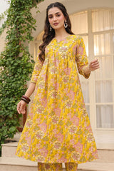 Cotton Blend Yellow Floral Digital Printed Regular Kurta VCK9823