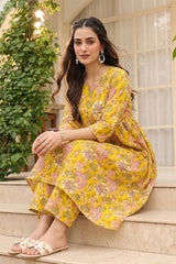 Cotton Blend Yellow Floral Digital Printed Regular Kurta VCK9823
