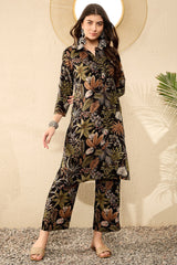 Black Rayon Blend Floral Printed Tunic With Palazzo Co-ord Sets VCORD1052