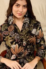 Black Rayon Blend Floral Printed Tunic With Palazzo Co-ord Sets VCORD1052