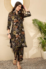 Black Rayon Blend Floral Printed Tunic With Palazzo Co-ord Sets VCORD1052
