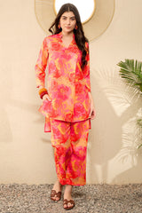 Yellow Rayon Blend Floral Printed Tunic With Palazzo Co-ord Sets VCORD1056