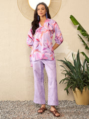 Lavender Cotton Blend Floral Printed Co-ord Set VCORD1073