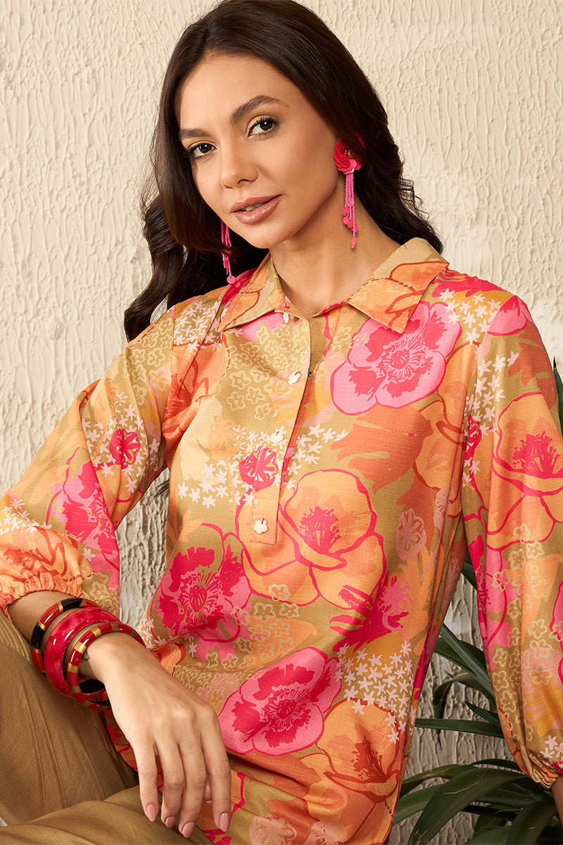Green Rayon Blend Floral Printed Co-Ord Set VCORD1074