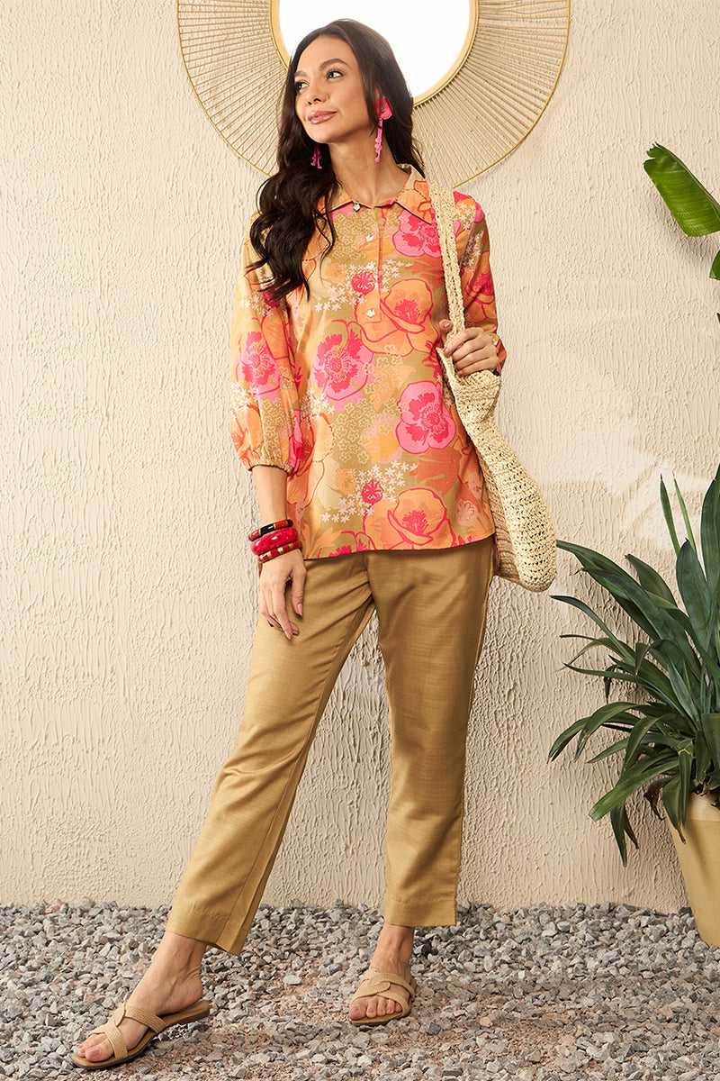 Green Rayon Blend Floral Printed Co-Ord Set VCORD1074