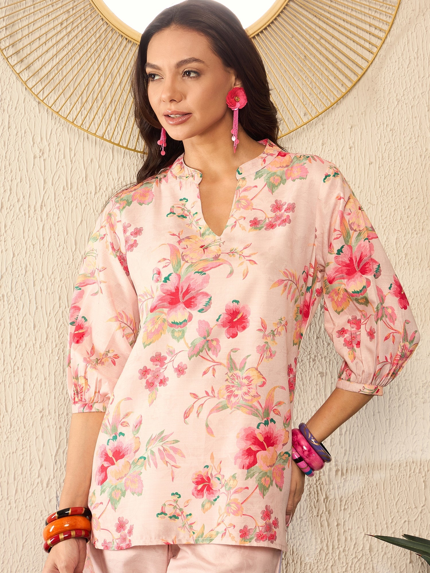 Cream Rayon Blend Floral Printed Co-ord Set VCORD1079 | DesiQlo
