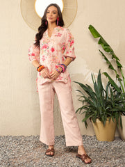 Cream Rayon Blend Floral Printed Co-ord Set VCORD1079
