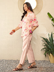 Cream Rayon Blend Floral Printed Co-ord Set VCORD1079