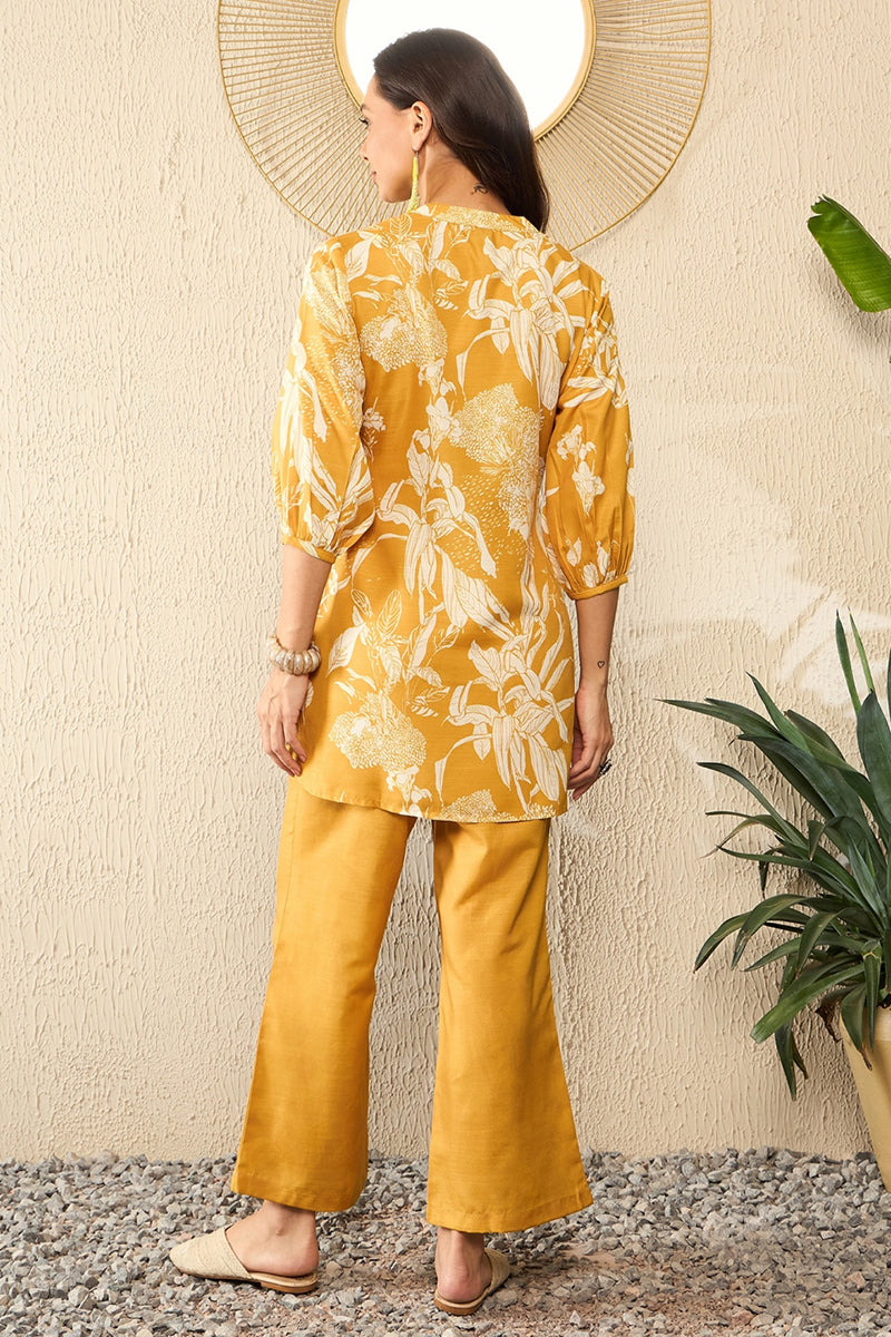 Mustard Rayon Blend Floral Printed Co-Ord Sets VCORD1083