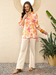 Off White Rayon Blend Floral Printed Coord Sets VCORD1084