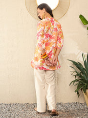 Off White Rayon Blend Floral Printed Coord Sets VCORD1084