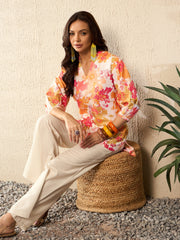 Off White Rayon Blend Floral Printed Coord Sets VCORD1084
