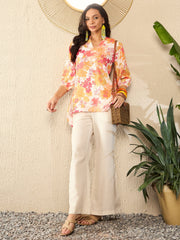 Off White Rayon Blend Floral Printed Coord Sets VCORD1084
