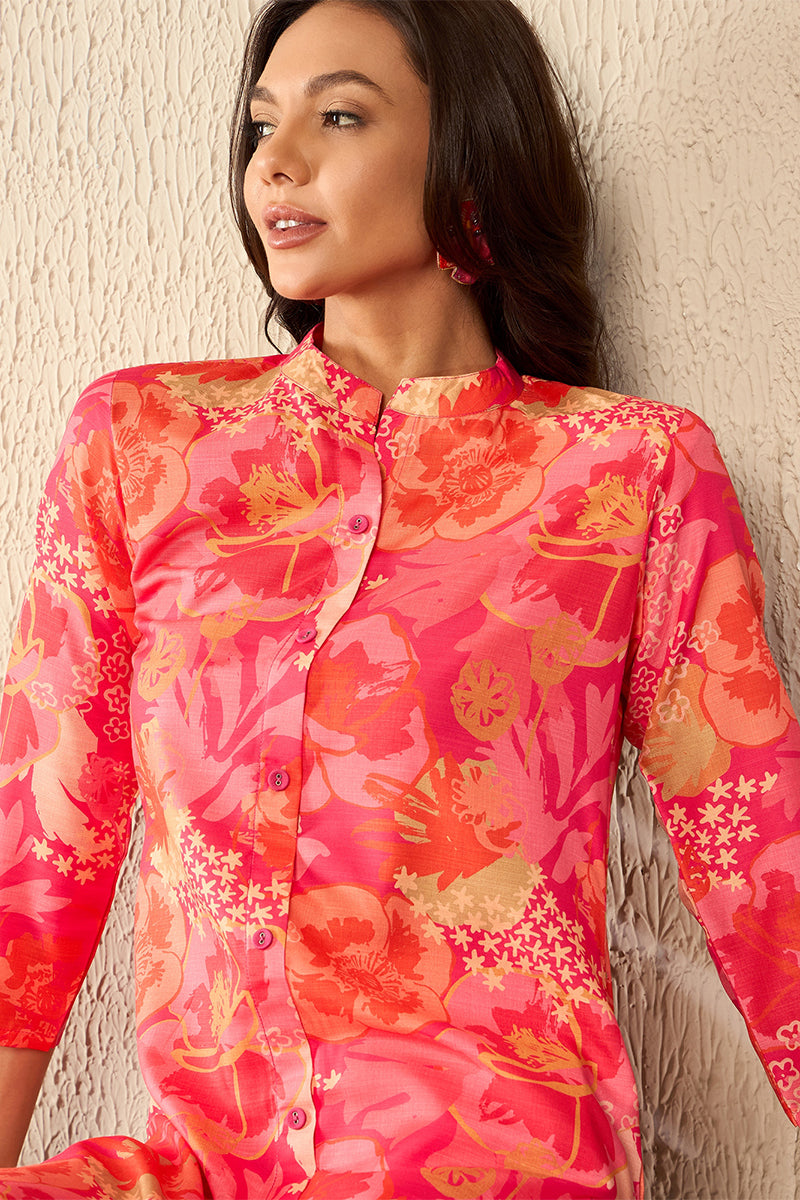 Pink Rayon Blend Floral Printed Co-Ord Sets VCORD1086 | DesiQlo