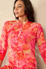Pink Rayon Blend Floral Printed Co-Ord Sets VCORD1086