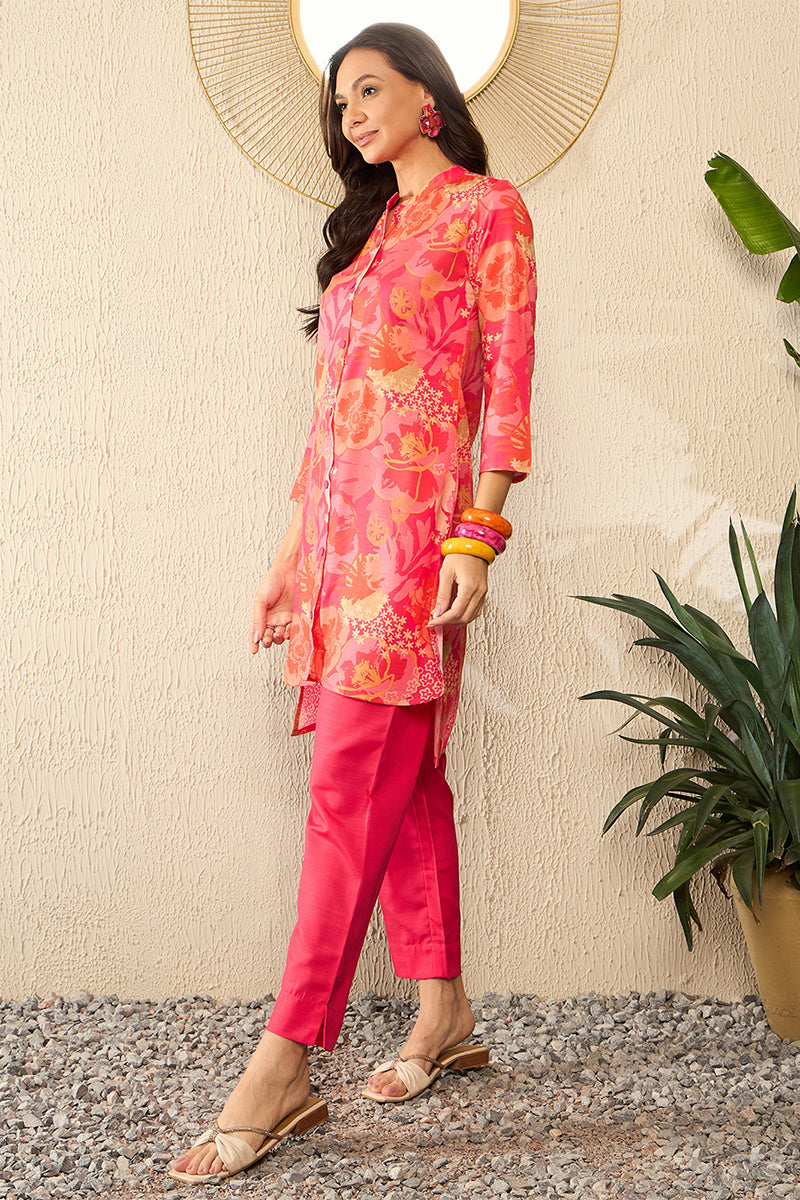 Pink Rayon Blend Floral Printed Co-Ord Sets VCORD1086 | DesiQlo