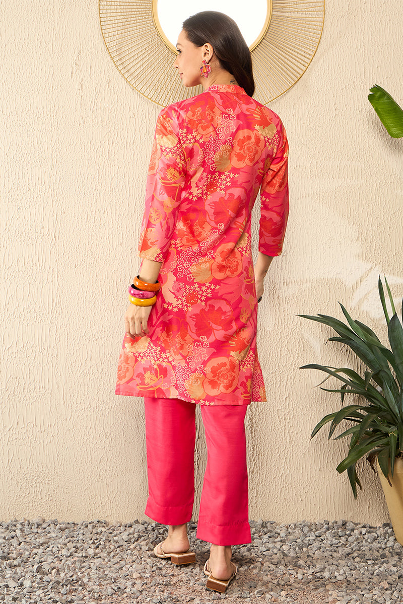 Pink Rayon Blend Floral Printed Co-Ord Sets VCORD1086 | DesiQlo