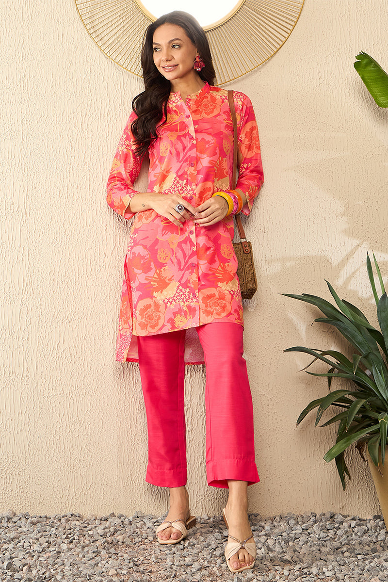 Pink Rayon Blend Floral Printed Co-Ord Sets VCORD1086 | DesiQlo