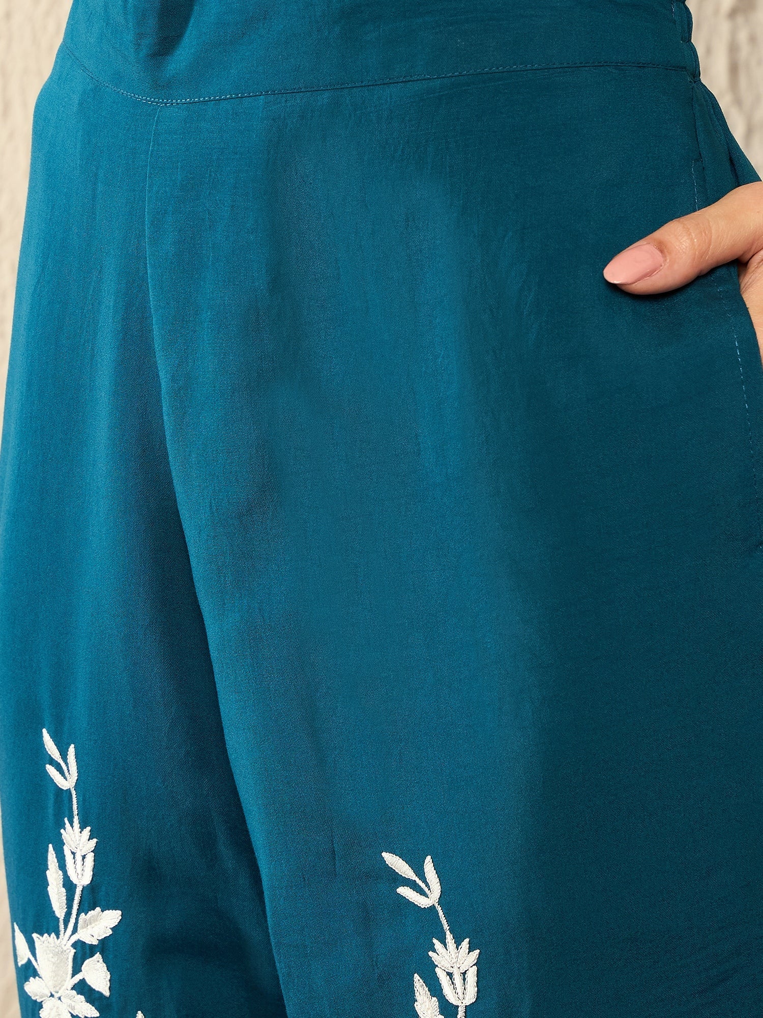 Blue Silk Blend Solid Embroidered A-Line Co-Ord Set VCORD1089 | DesiQl