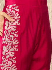 Women Pink Silk Blend Solid Embroidered Regular Coord Sets-VCORD1096