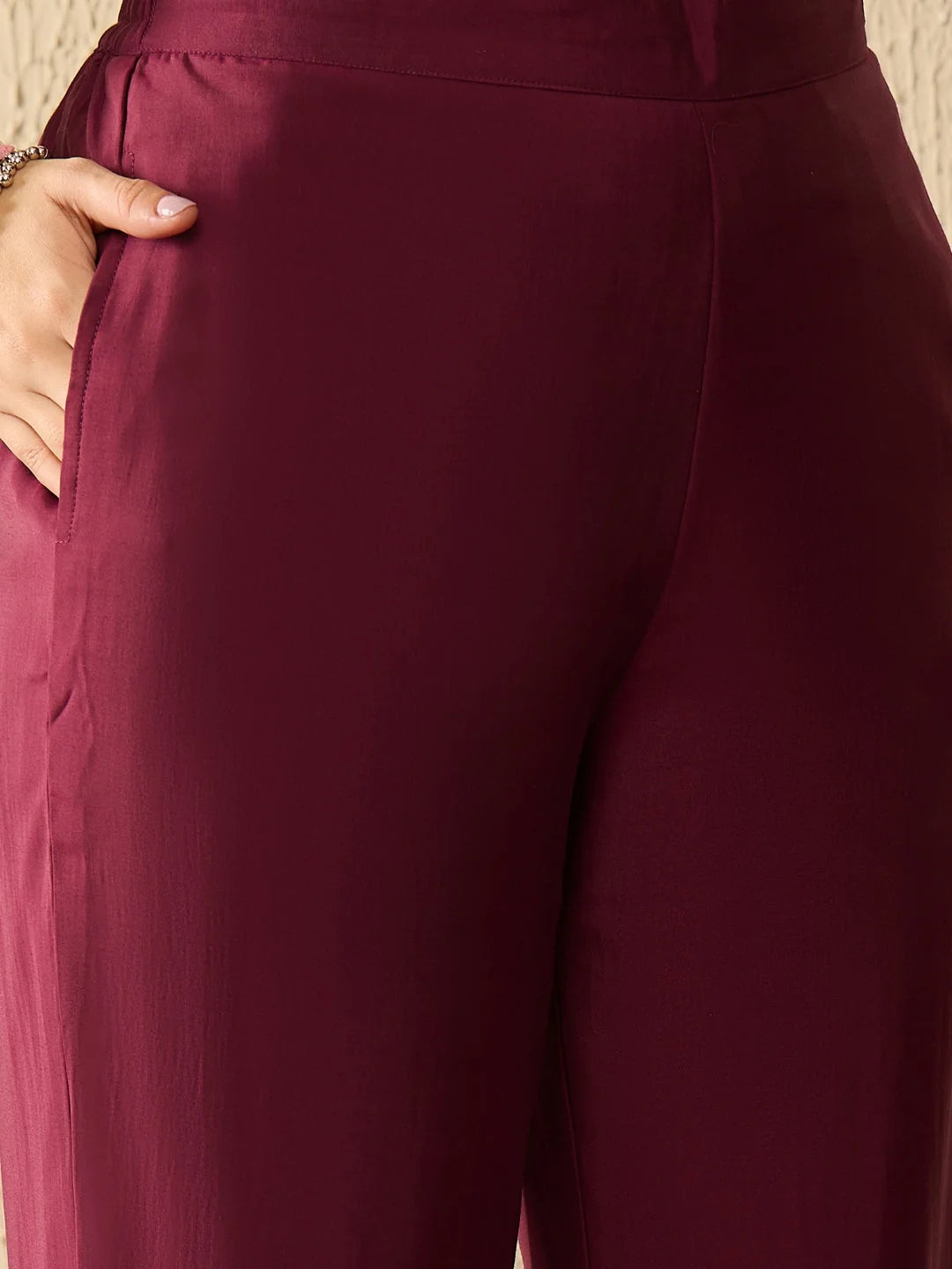 Women Purple Silk Blend Solid Embroidered Coord Sets