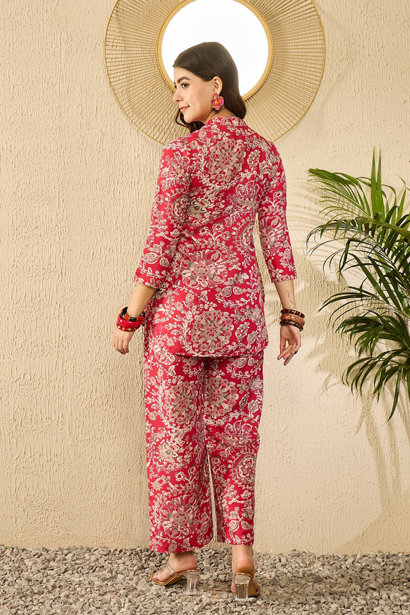 Red Rayon Blend Floral Printed Co-Ord Set VCORD1110 | DesiQlo