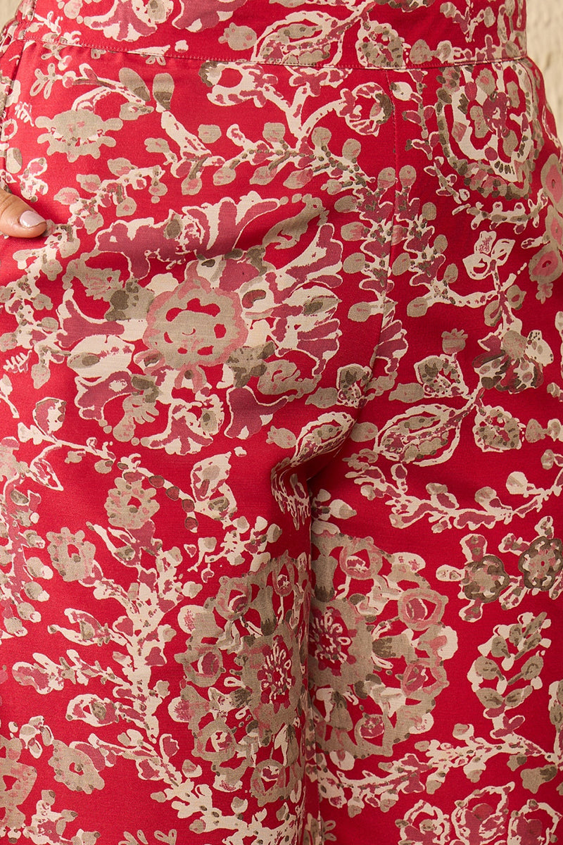 Red Rayon Blend Floral Printed Co-Ord Set VCORD1110 | DesiQlo