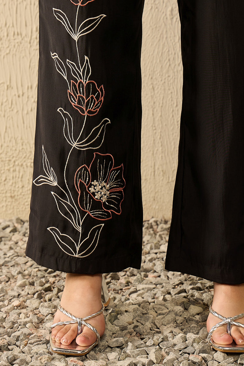 Black Silk Blend Solid Embroidered Coord Sets VCORD1113 | DesiQlo