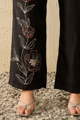 Black Silk Blend Solid Embroidered Coord Sets VCORD1113