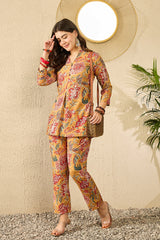 Mustard Yellow Rayon Blend Floral Printed Co-Ord Set VCORD1122