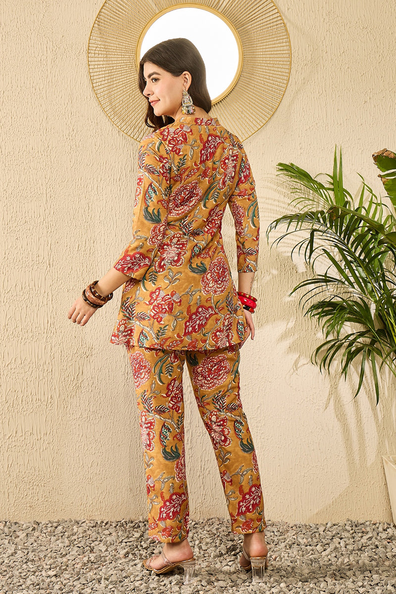 Mustard Yellow Rayon Blend Floral Printed Co-Ord Set VCORD1122 | DesiQ